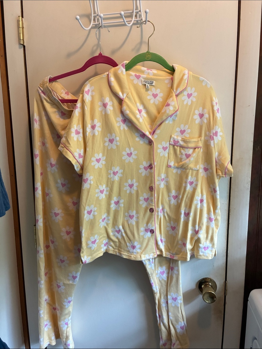 Cozy Floral Yellow Pajama Set with Pink Accents